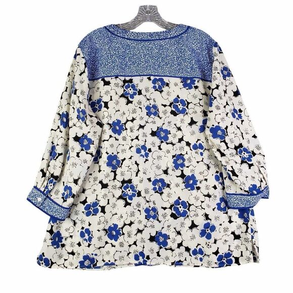 Talbots Shirt Tunic Top Blue Women’s Plus Size 1X Floral Long Sleeve - Picture 3 of 11
